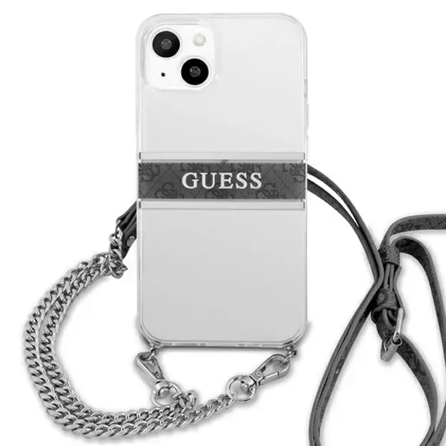 Guess GUHCP13SKC4GBSI iPhone 13 mini 5.4&quot  Transparent hardcase 4G Gray Strap Silver Chain 13