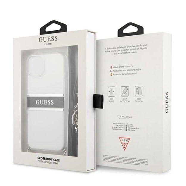 Guess GUHCP13SKC4GBSI iPhone 13 mini 5.4&quot  Transparent hardcase 4G Gray Strap Silver Chain 11