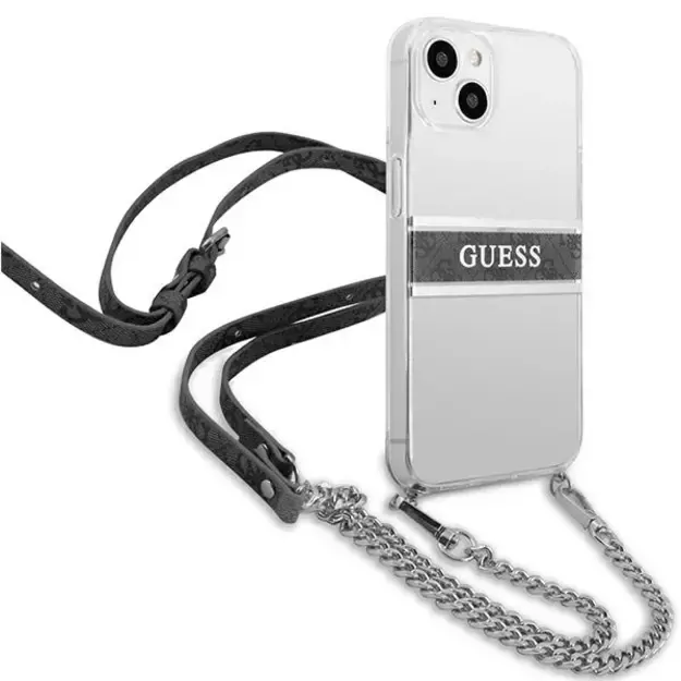 Guess GUHCP13SKC4GBSI iPhone 13 mini 5.4&quot  Transparent hardcase 4G Gray Strap Silver Chain 14
