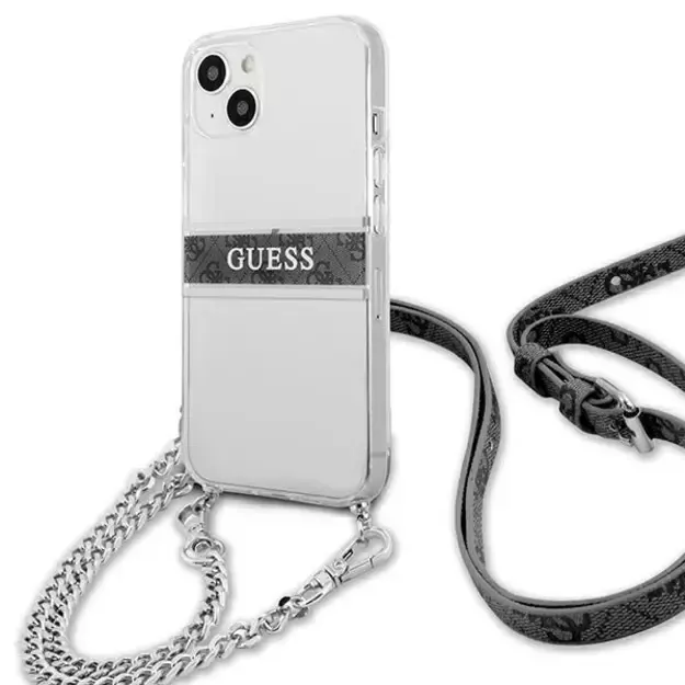 Guess GUHCP13SKC4GBSI iPhone 13 mini 5.4&quot  Transparent hardcase 4G Gray Strap Silver Chain 12