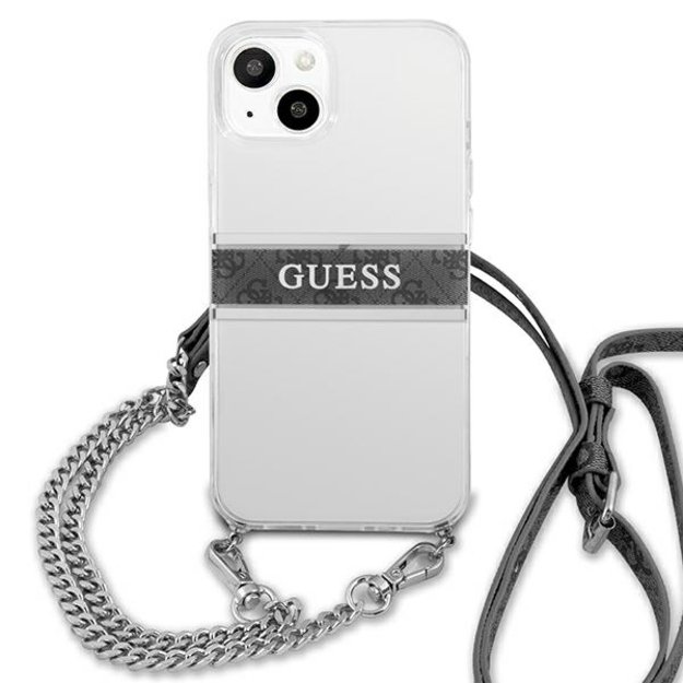Guess GUHCP13SKC4GBSI iPhone 13 mini 5.4&quot  Transparent hardcase 4G Gray Strap Silver Chain 5