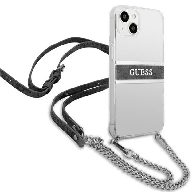 Guess GUHCP13SKC4GBSI iPhone 13 mini 5.4&quot  Transparent hardcase 4G Gray Strap Silver Chain 7