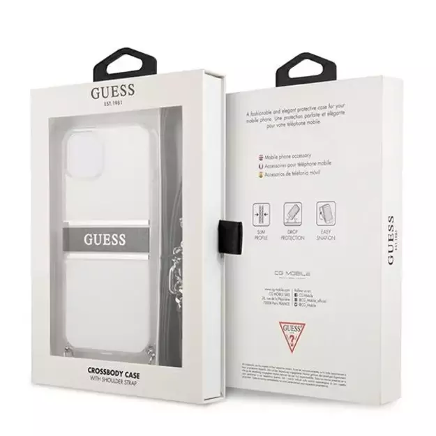 Guess GUHCP13SKC4GBSI iPhone 13 mini 5.4&quot  Transparent hardcase 4G Gray Strap Silver Chain 6