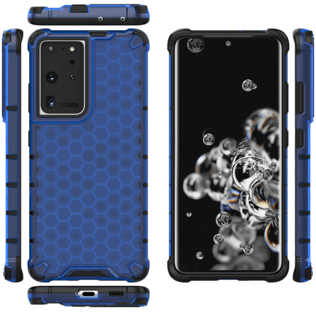 Honeycomb case armored cover with a gel frame for Samsung Galaxy S22 Ultra blue 11