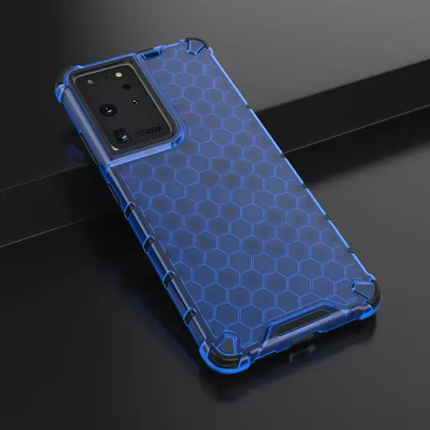 Honeycomb case armored cover with a gel frame for Samsung Galaxy S22 Ultra blue 26
