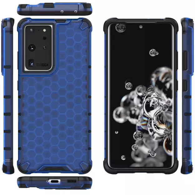 Honeycomb case armored cover with a gel frame for Samsung Galaxy S22 Ultra blue 24