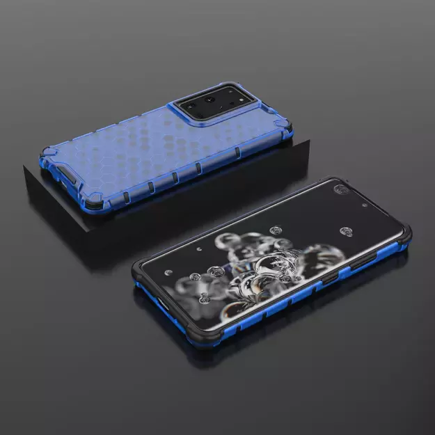 Honeycomb case armored cover with a gel frame for Samsung Galaxy S22 Ultra blue 25