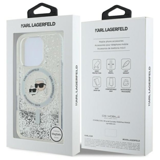 Karl Lagerfeld Liquid Glitter Karl &amp  Choupette Head Magsafe Case for iPhone 16 Pro Max - Clear 7