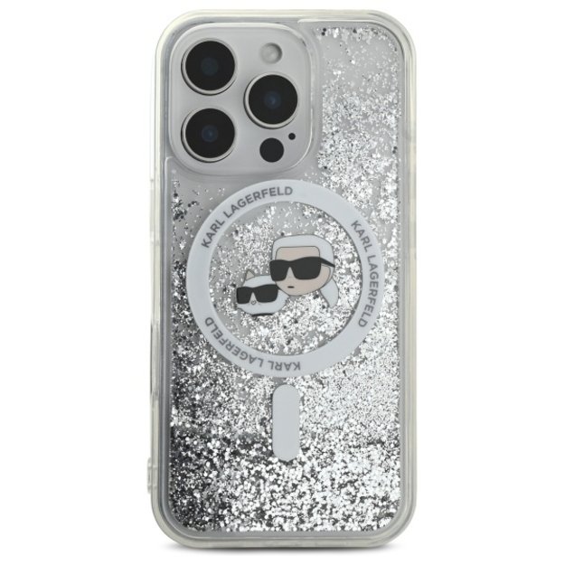 Karl Lagerfeld Liquid Glitter Karl &amp  Choupette Head Magsafe Case for iPhone 16 Pro Max - Clear 2