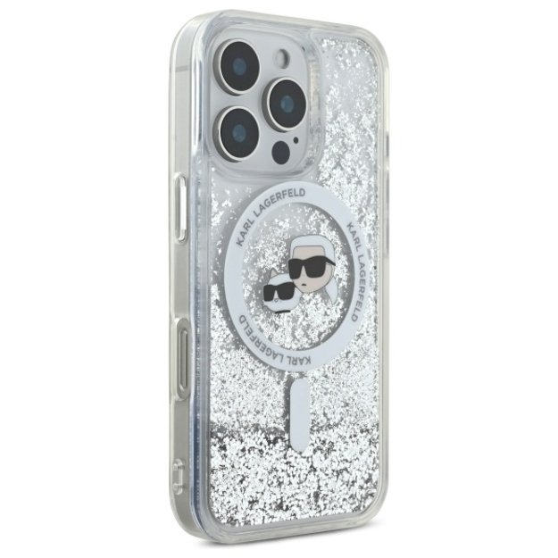 Karl Lagerfeld Liquid Glitter Karl &amp  Choupette Head Magsafe Case for iPhone 16 Pro Max - Clear 3