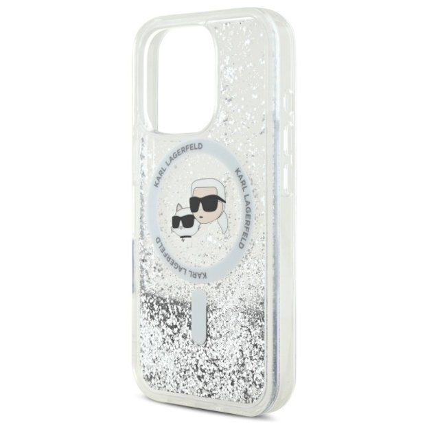 Karl Lagerfeld Liquid Glitter Karl &amp  Choupette Head Magsafe Case for iPhone 16 Pro Max - Clear 5
