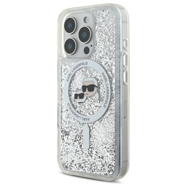 Karl Lagerfeld Liquid Glitter Karl &amp  Choupette Head Magsafe Case for iPhone 16 Pro Max - Clear 1