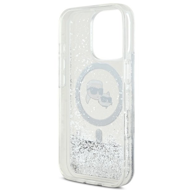 Karl Lagerfeld Liquid Glitter Karl &amp  Choupette Head Magsafe Case for iPhone 16 Pro Max - Clear 6