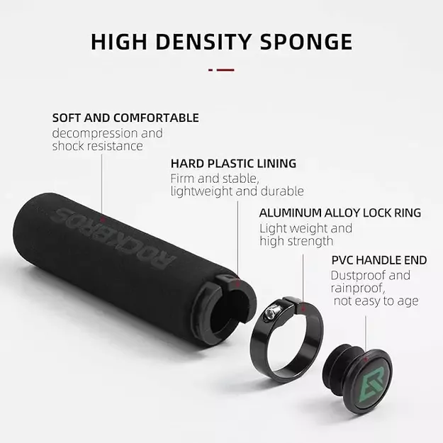 Rockbros BT1001BKBK sponge bicycle handlebar grips - black 2