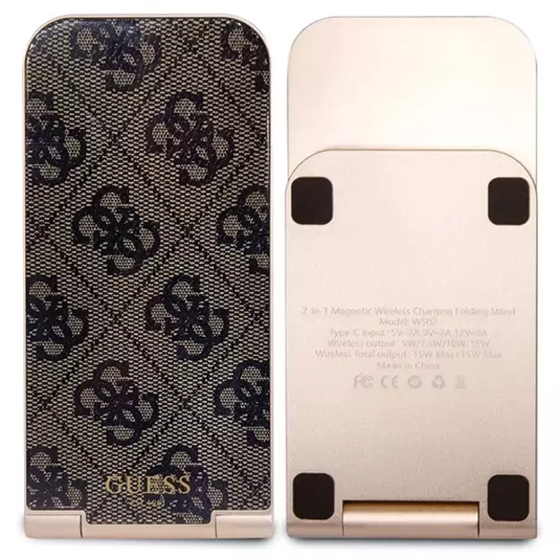 Guess 4G Pattern MagSafe foldable 2in1 15W inductive charger - brown 9