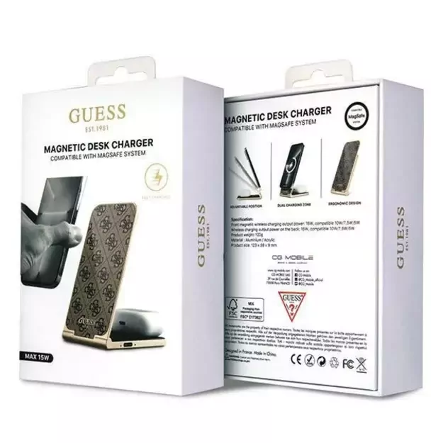 Guess 4G Pattern MagSafe foldable 2in1 15W inductive charger - brown 12