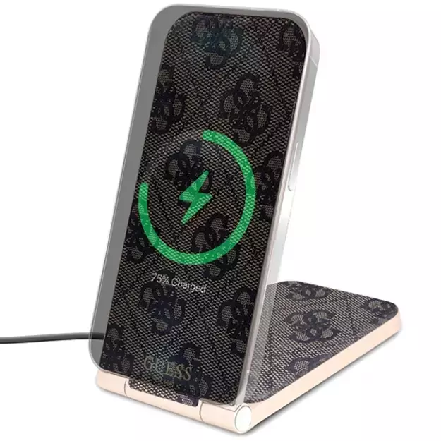 Guess 4G Pattern MagSafe foldable 2in1 15W inductive charger - brown 7