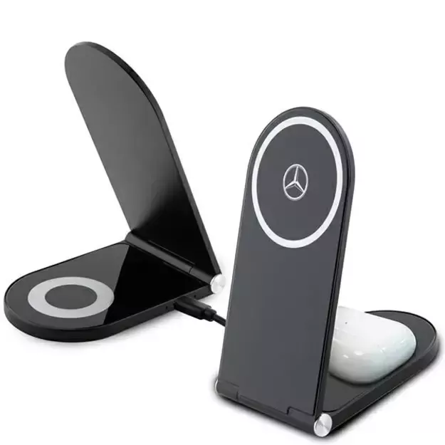 Mercedes Silver Stars MagSafe foldable 2in1 15W inductive charger - black 7