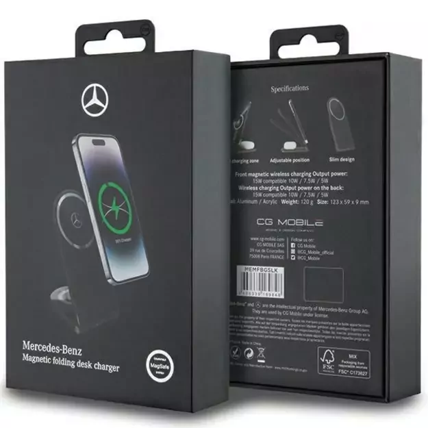Mercedes Silver Stars MagSafe foldable 2in1 15W inductive charger - black 8