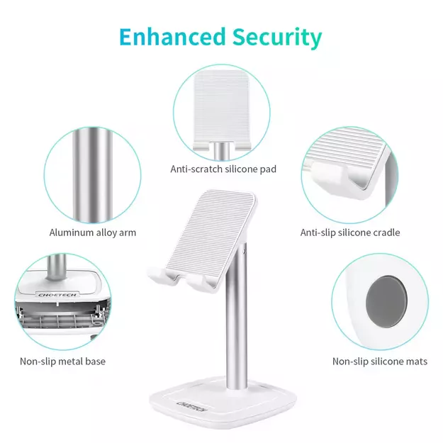 Choetech H035 aluminum stand for a phone or tablet with adjustment - white and silver 25