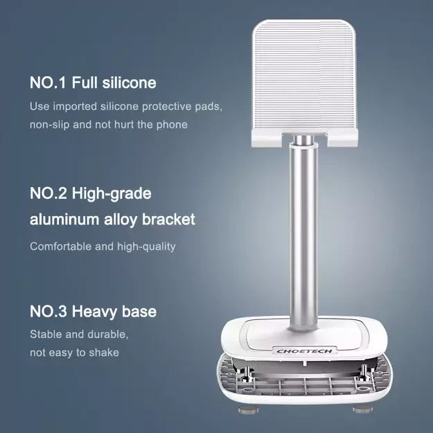 Choetech H035 aluminum stand for a phone or tablet with adjustment - white and silver 37