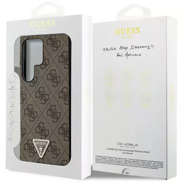 Guess Grip Stand 4G Triangle Strass Case for Samsung Galaxy S24 Ultra - Brown 14