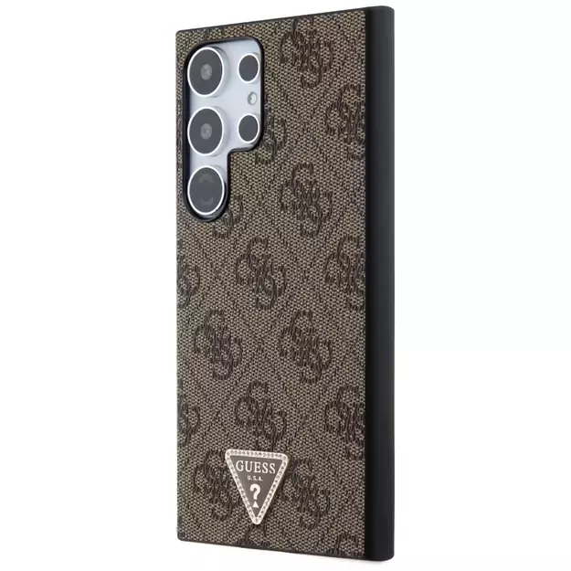 Guess Grip Stand 4G Triangle Strass Case for Samsung Galaxy S24 Ultra - Brown 1