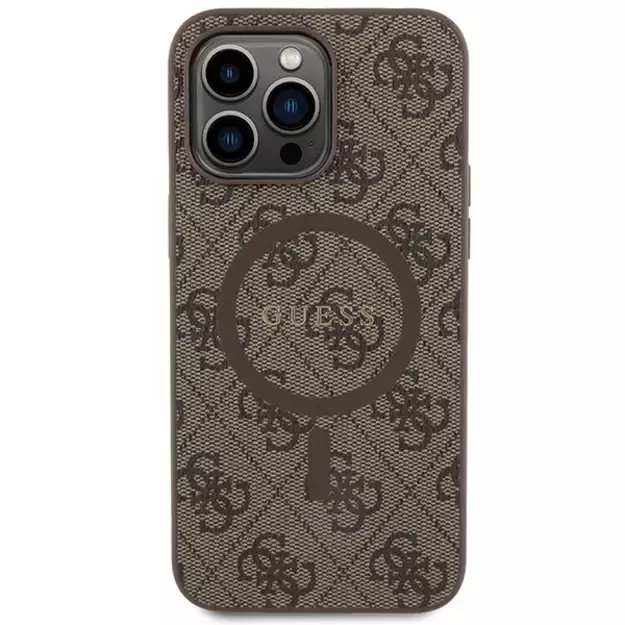 Guess 4G Collection Leather Metal Logo MagSafe Case for iPhone 14 Pro - Brown 2