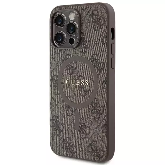 Guess 4G Collection Leather Metal Logo MagSafe Case for iPhone 14 Pro - Brown 1