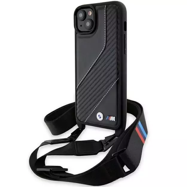 BMW M Edition Carbon Stripe &amp  Strap case for iPhone 15 Plus / 14 Plus - black