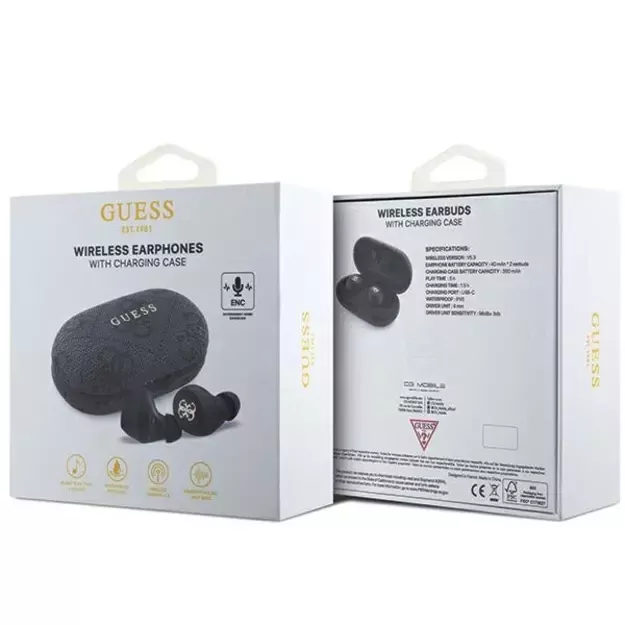 Guess 4G Metal TWS Headphones with ENC Charging Station - Black 5