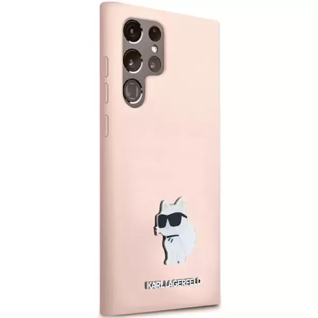 Karl Lagerfeld Silicone Choupette Metal Pin case for Samsung Galaxy S23 Ultra - pink 3