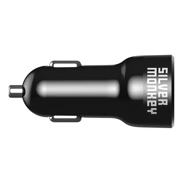 Silver Monkey SMA078 car charger 1xUSB-C 1xUSB-A 45W PD QC - black 1