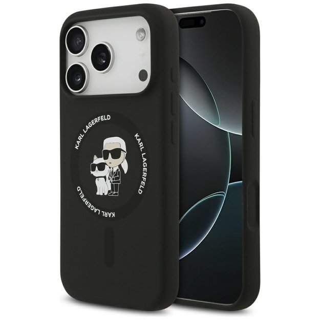 Karl Lagerfeld Silicone Karl&amp Choupette Ring MagSafe Case for iPhone 17 Pro - Black