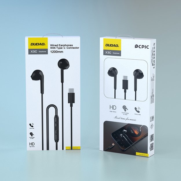 Dudao X3C In-Ear Wired USB-C Headphones 1.2m - Black 4