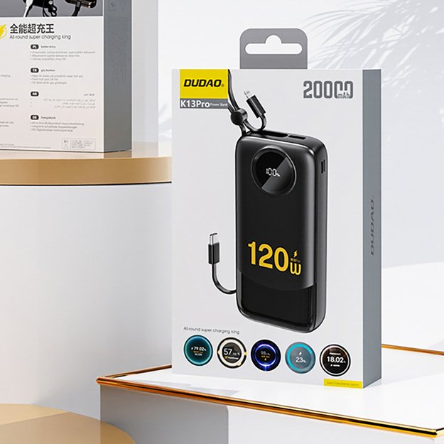 Dudao K13 10000mAh Powerbank with Built-in Cable - Black 1