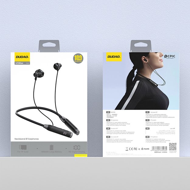 Dudao U5 Max Bluetooth Neckband Wireless Headphones - Black 4