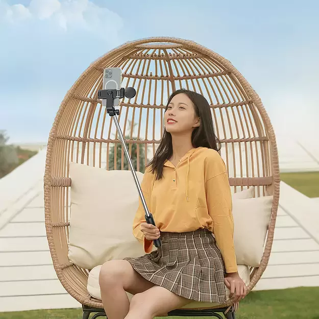 Selfie stick WH1YXS telescopic tripod 1m with round lamp and phone holder - black 36