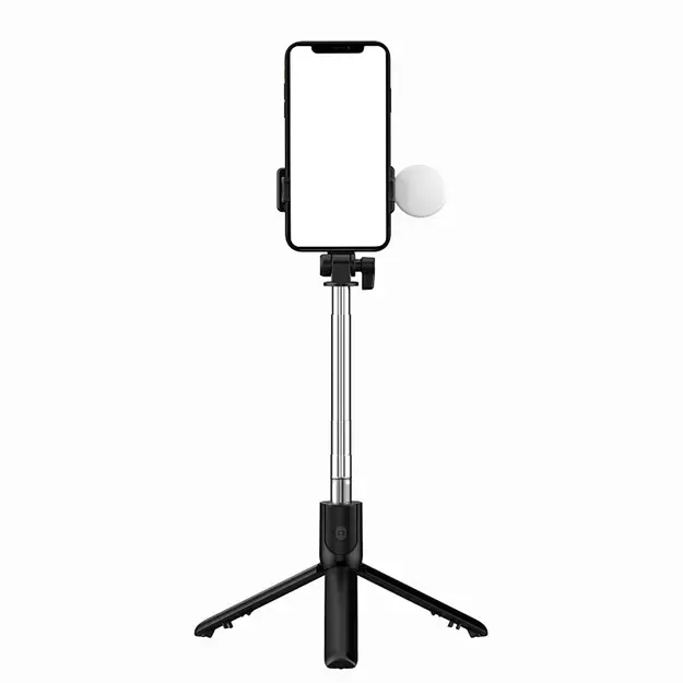 Selfie stick WH1YXS telescopic tripod 1m with round lamp and phone holder - black 18