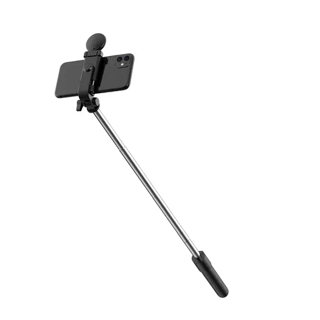 Selfie stick WH1YXS telescopic tripod 1m with round lamp and phone holder - black 21