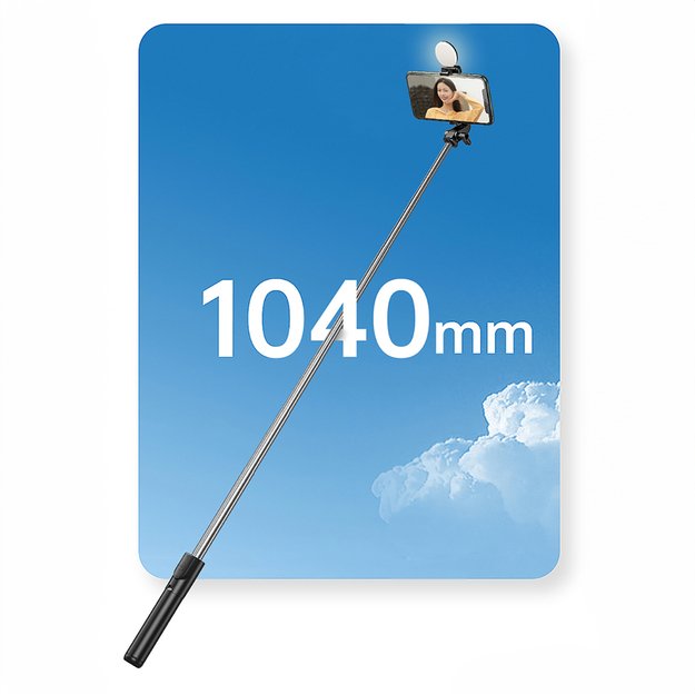 Selfie stick WH1YXS telescopic tripod 1m with round lamp and phone holder - black 2