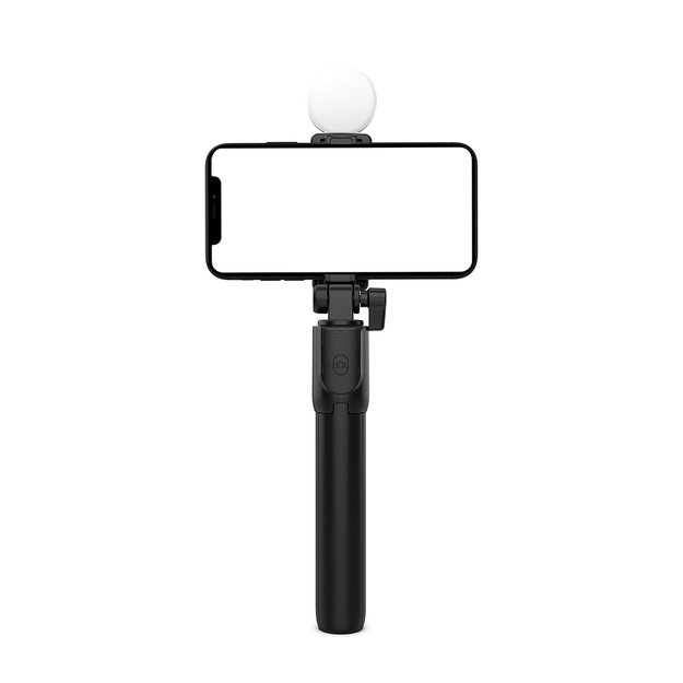 Selfie stick WH1YXS telescopic tripod 1m with round lamp and phone holder - black 16