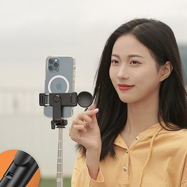 Selfie stick WH1YXS telescopic tripod 1m with round lamp and phone holder - black 14