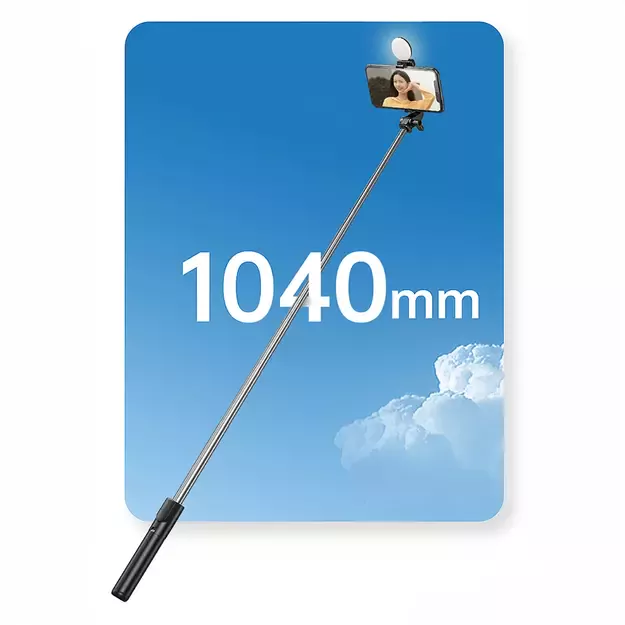 Selfie stick WH1YXS telescopic tripod 1m with round lamp and phone holder - black 25