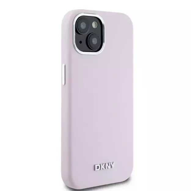 DKNY Liquid Silicone Small Metal Logo MagSafe Case for iPhone 15 Plus / 14 Plus - Pink 3