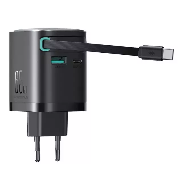 Joyroom JR-TCL02 65W USB-A USB-C GaN charger with built-in USB-C cable - black 5