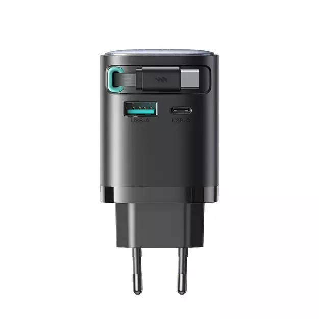 Joyroom JR-TCL02 65W USB-A USB-C GaN charger with built-in USB-C cable - black 2