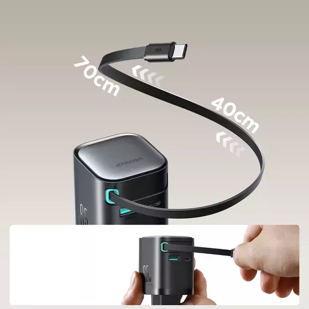 Joyroom JR-TCL02 65W USB-A USB-C GaN charger with built-in USB-C cable - black 8