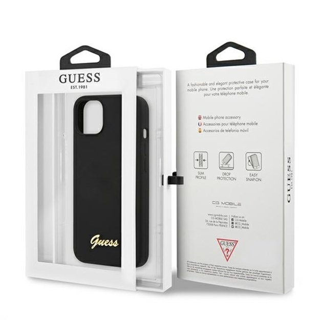 Guess GUHMP13MLSLMGBK iPhone 13 6.1&quot  black/black hardcase Silicone Script Gold Logo Magsafe 12