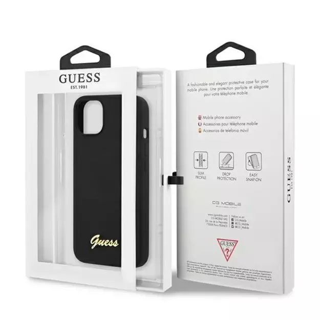 Guess GUHMP13MLSLMGBK iPhone 13 6.1&quot  black/black hardcase Silicone Script Gold Logo Magsafe 6
